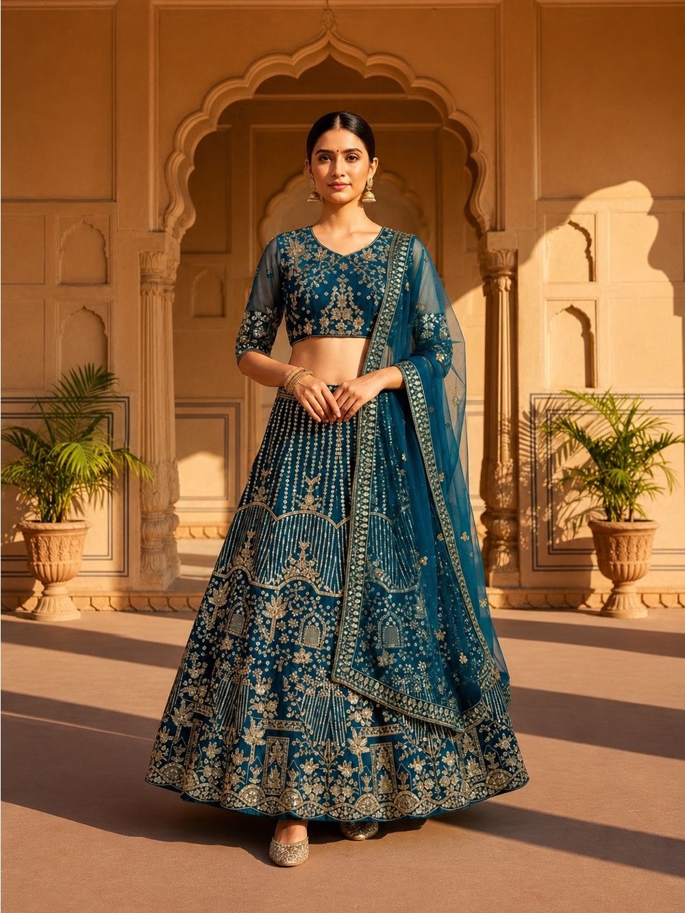 Elegant designer partywear lehenga with sequins zari embroidery work